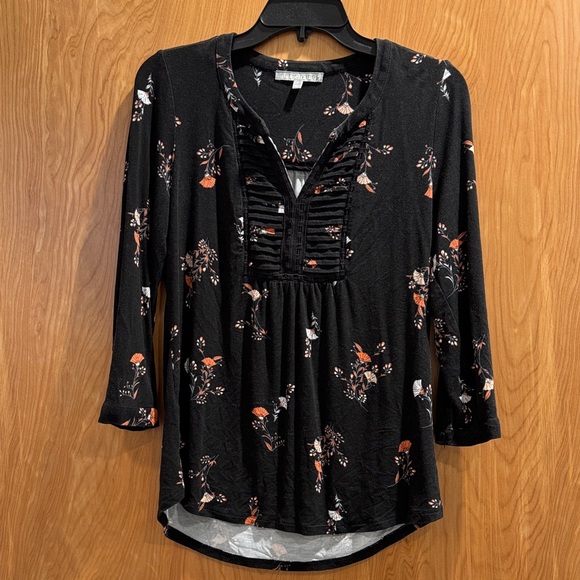 Daniel Rainn Black Floral 3/4 sleeve Blouse - Picture 1 of 4